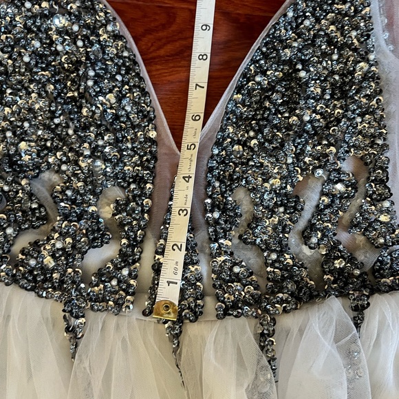 Gray Beaded V Neck Gown NWOT - Picture 10 of 12